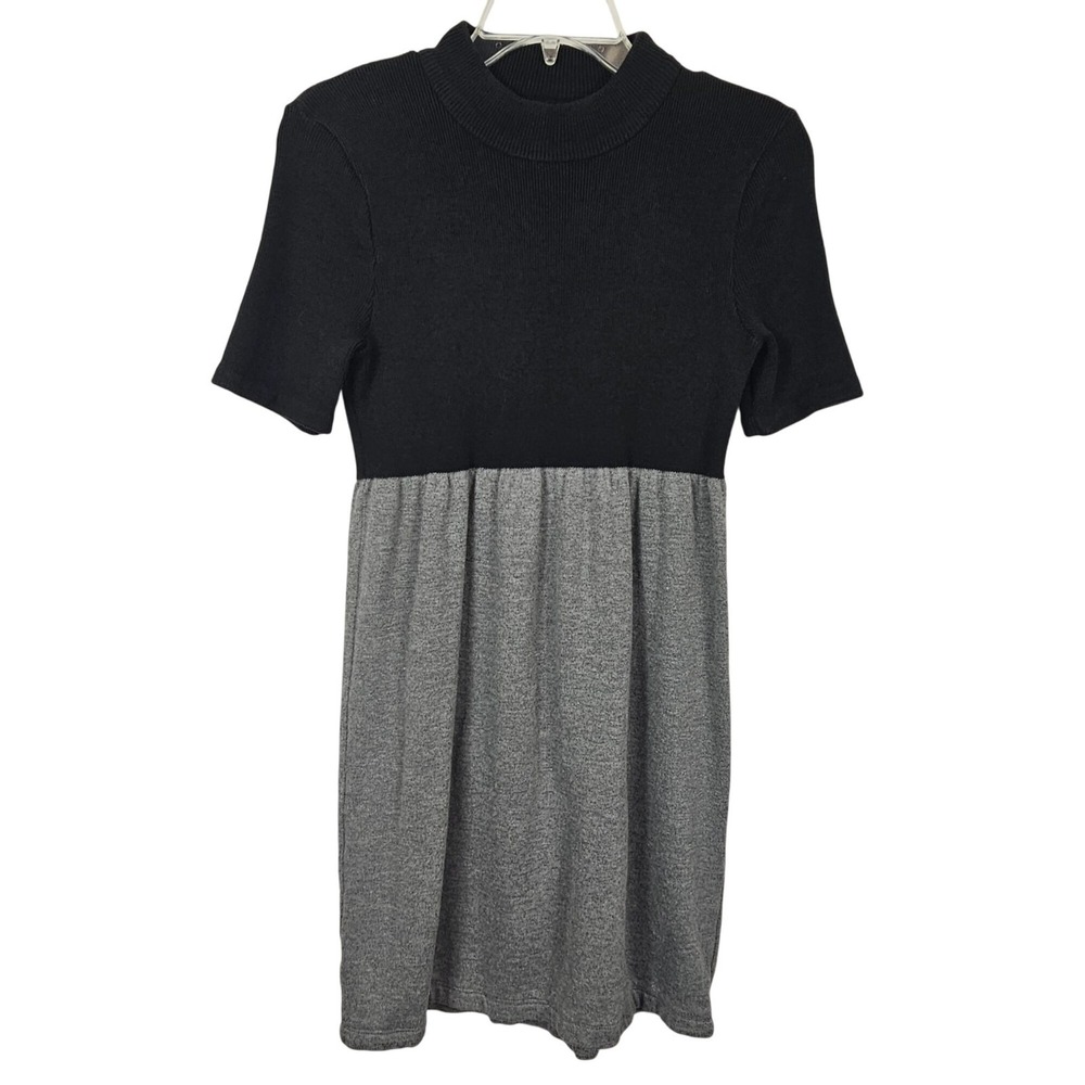 Womens‎ Sweater Dress S Black Gray Short Cotton Blend Minimalist Stretch Comfy